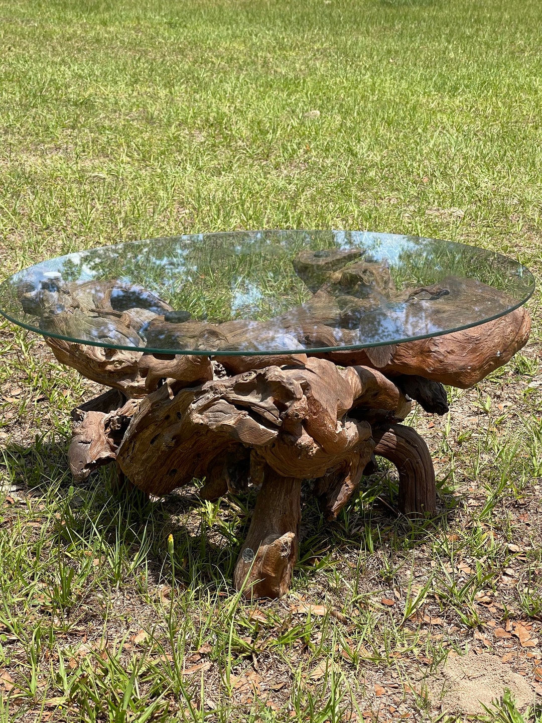 Driftwood Coffee Table, Glass Top Table, Interior Design, Rustic Decor, Home Decor, Boho Decor