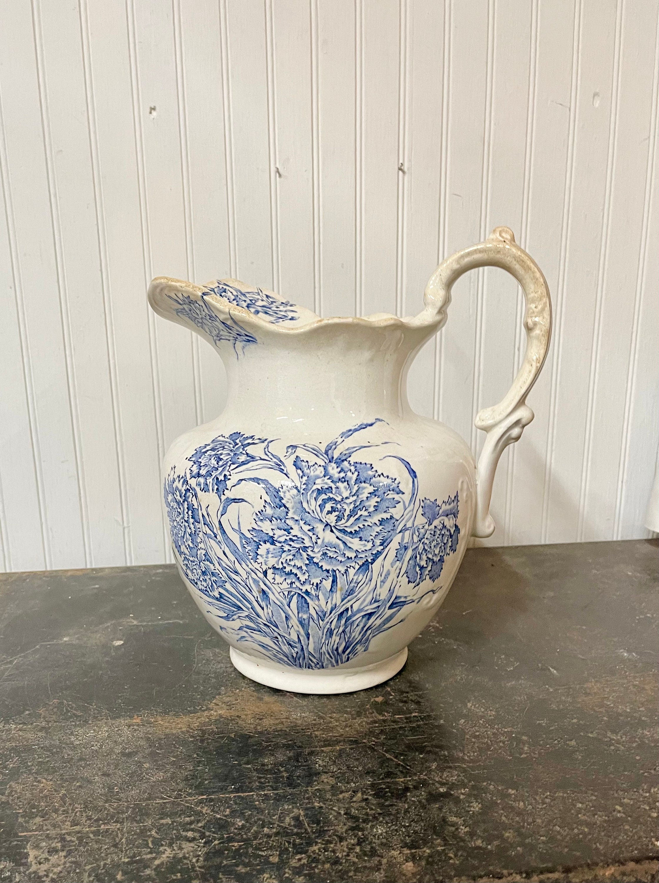 Vintage pitcher antique blue pitcher farmhouse decor Etsy