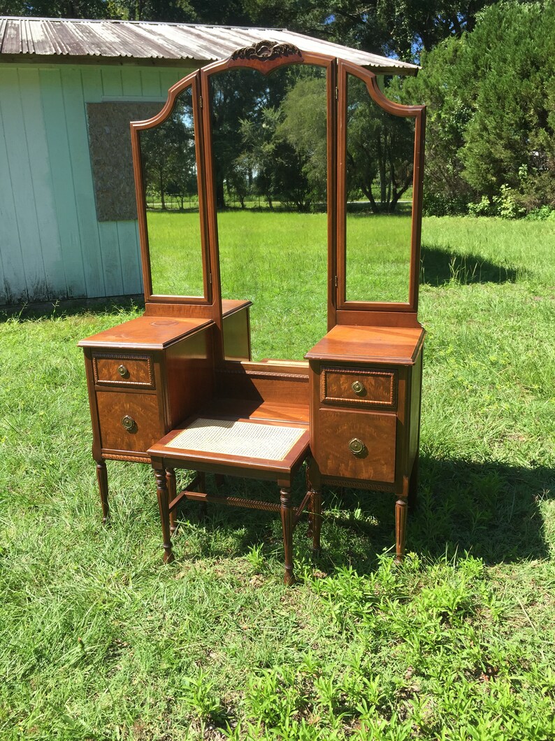 Vanity Dresser Mirror and Stool Griswold Guest Company Wood Etsy
