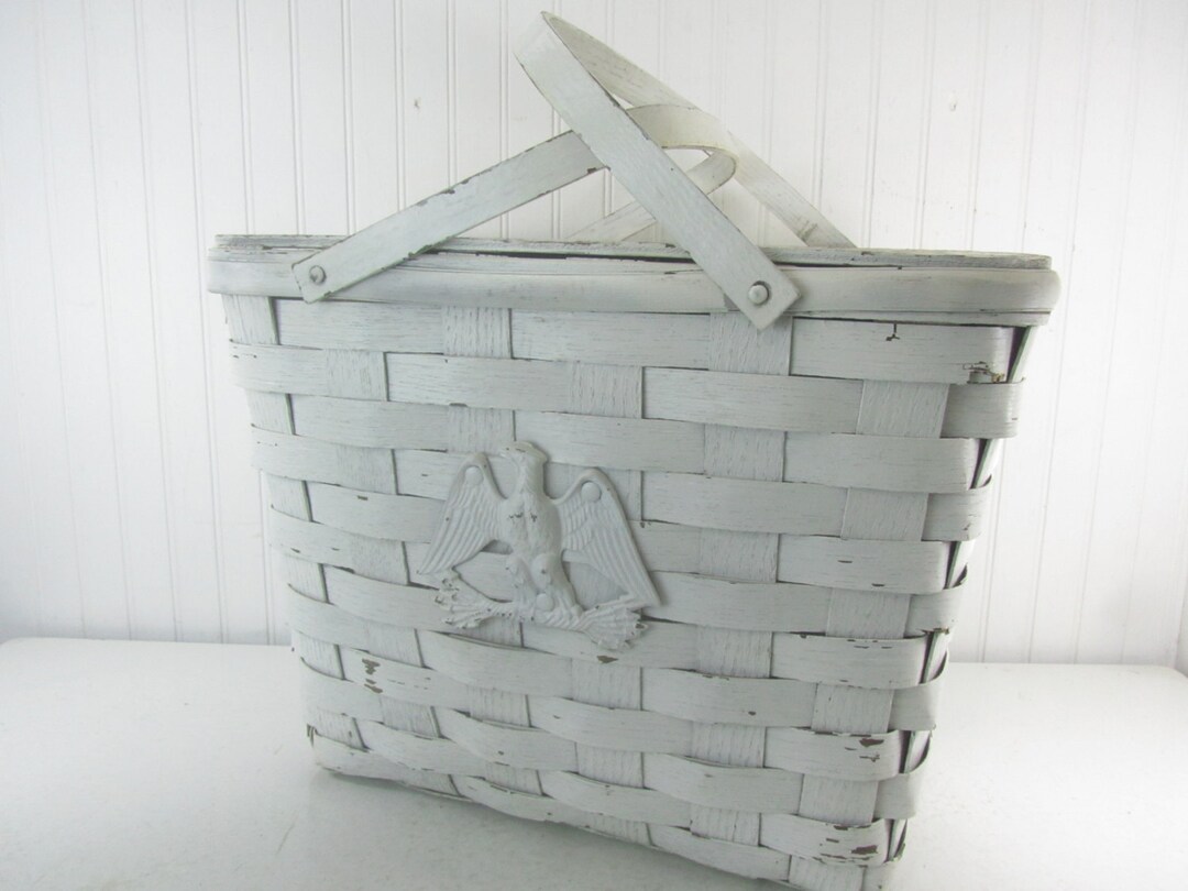 Basket Picnic Basket Shabby Chic Basket Woven Basket Etsy