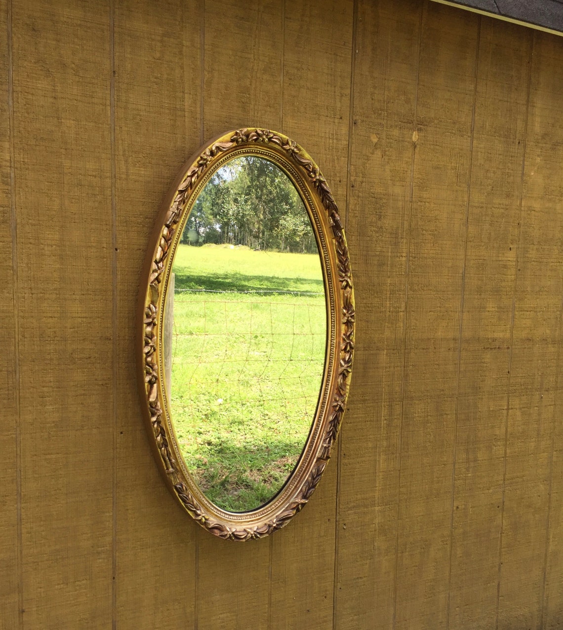 Vintage Large Mirror gold Mirror Oval Mirror Mid century Etsy