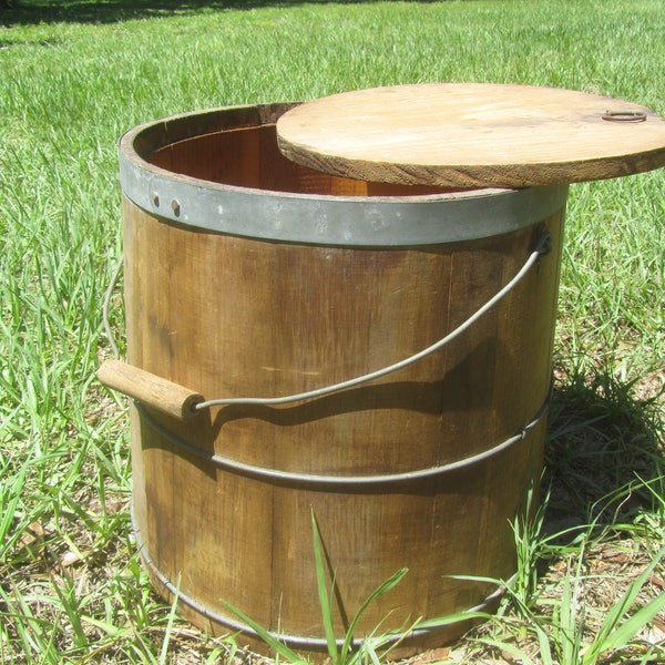 Antique Wooden Bucket, Firkin Style Bucket, Farmhouse Decor, Rustic Decor