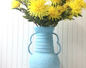 METAL VASE, planter, vintage vase, aqua vase, metal urn, beach decor, coastal decor, tall metal vase, metal bowl, gift, collectible