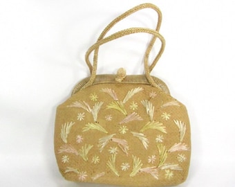 Vintage purse, wicker purse, straw purse, shoulder purse, 1950 purse, purse