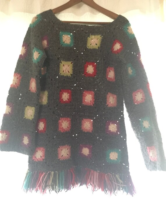 vintage hand crochet sweater, handmade sweater, gr