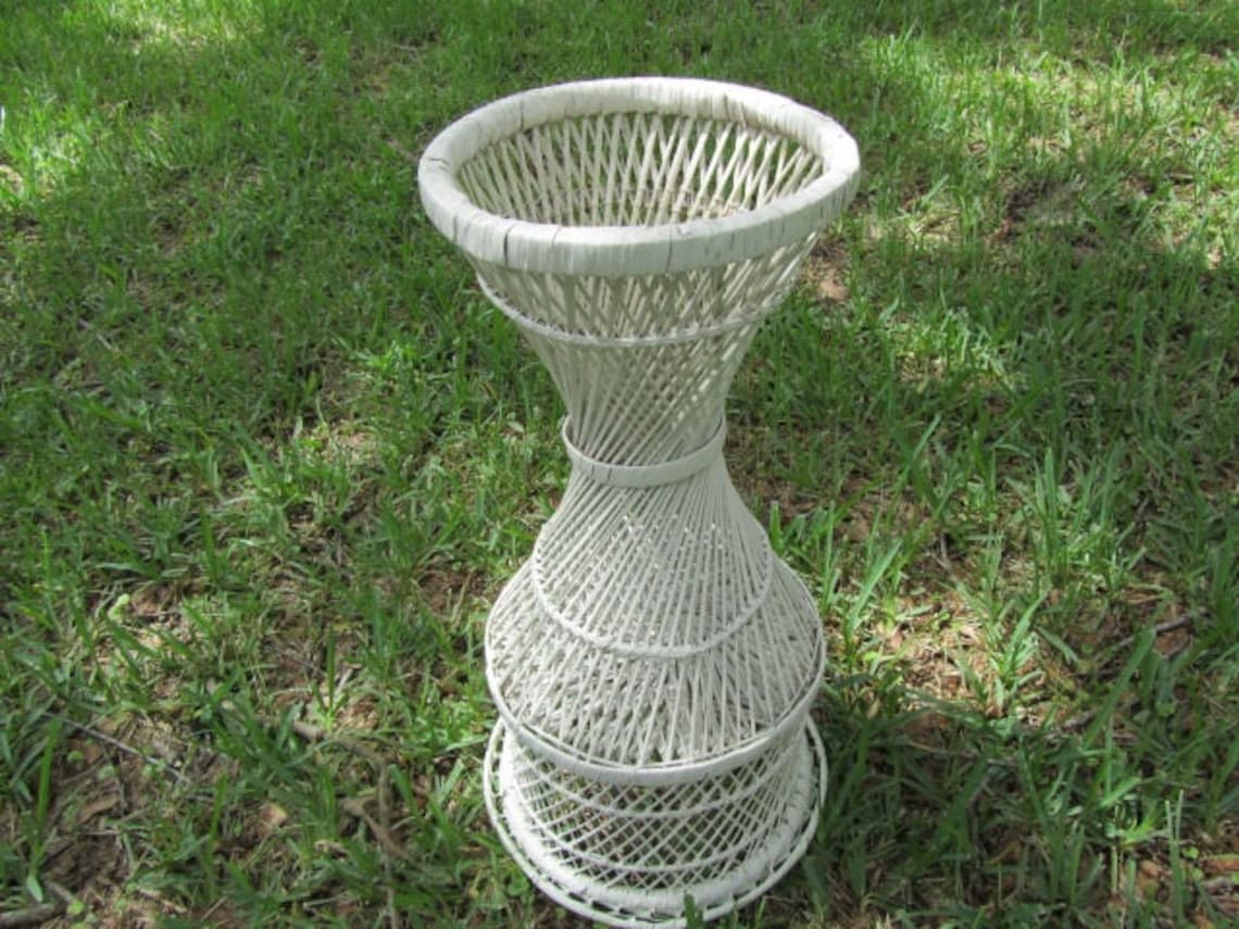 Wicker plant stand white wicker outdoor furniture wicker Etsy