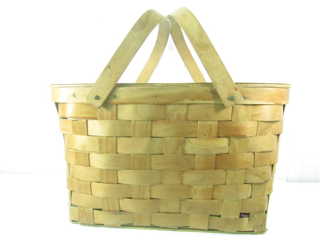 Vintage Picnic Basket, Wicker Basket, French Picnic, Brown, Woven Wood