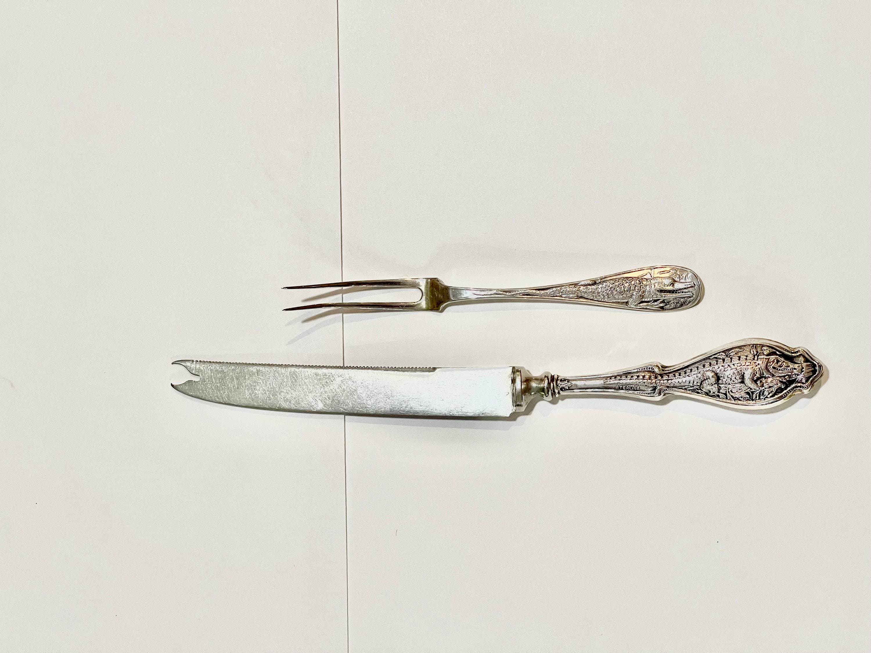 Sterling Silver Cheese Set, Silverware, Alligator Serving Set