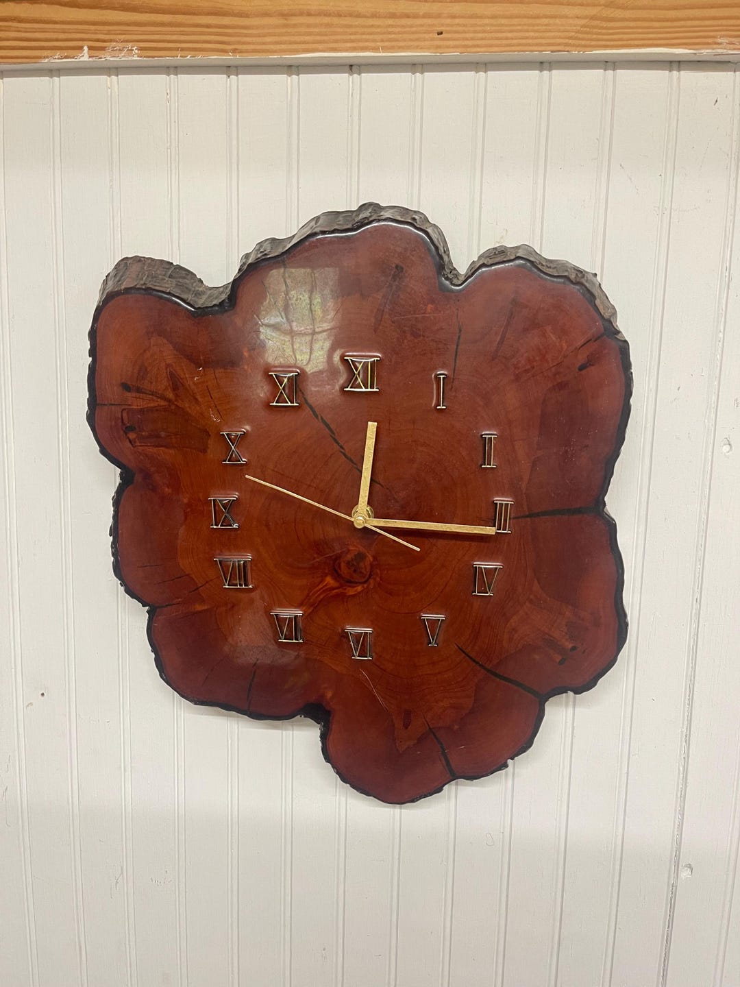 Vintage Cypress Clock, Live Edge Clock, Battery Powered Clock, Mid ...