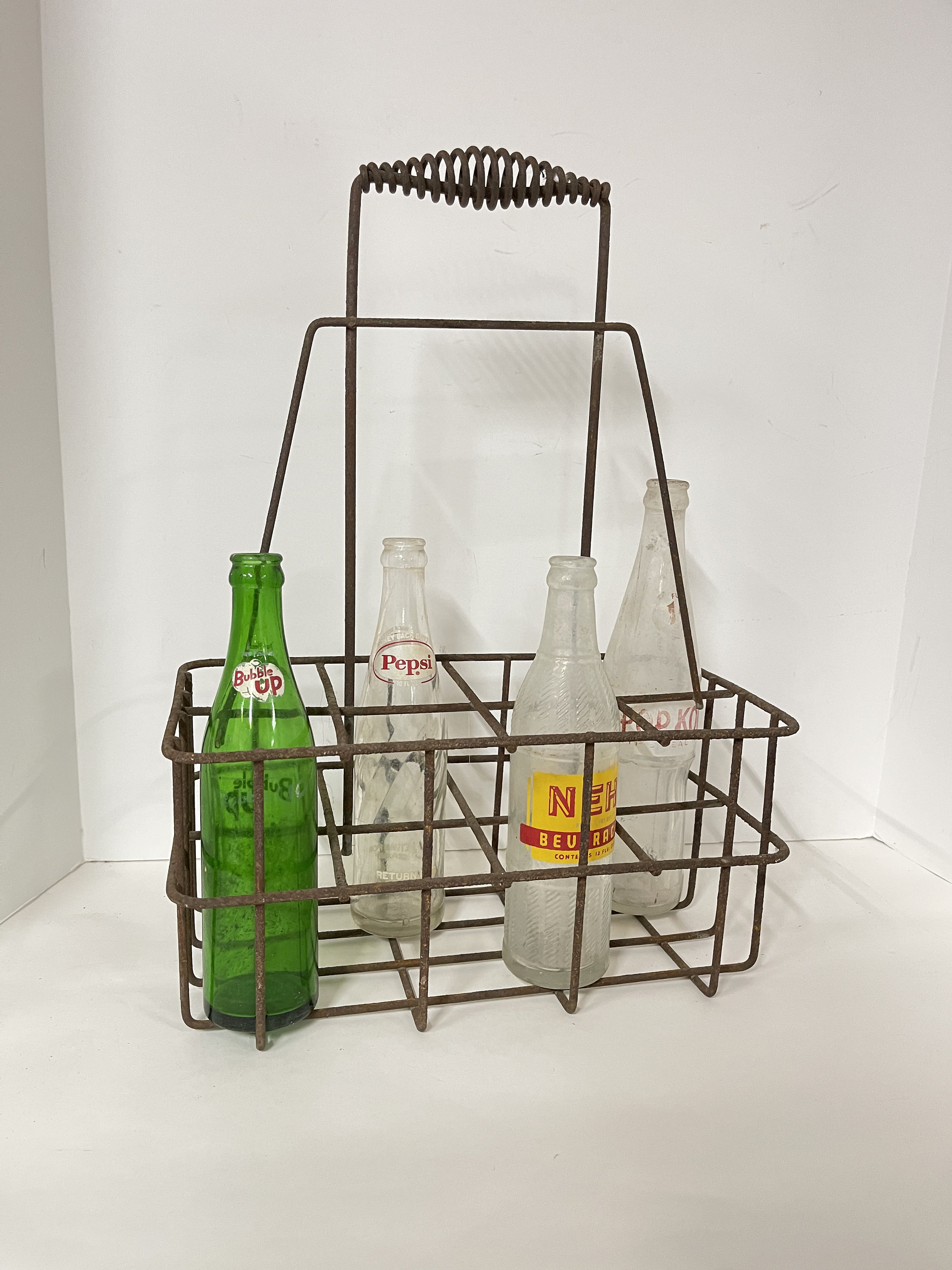 Vintage Wire Bottle Holder, Metal Crate, Milk Crate, Soda Bottles
