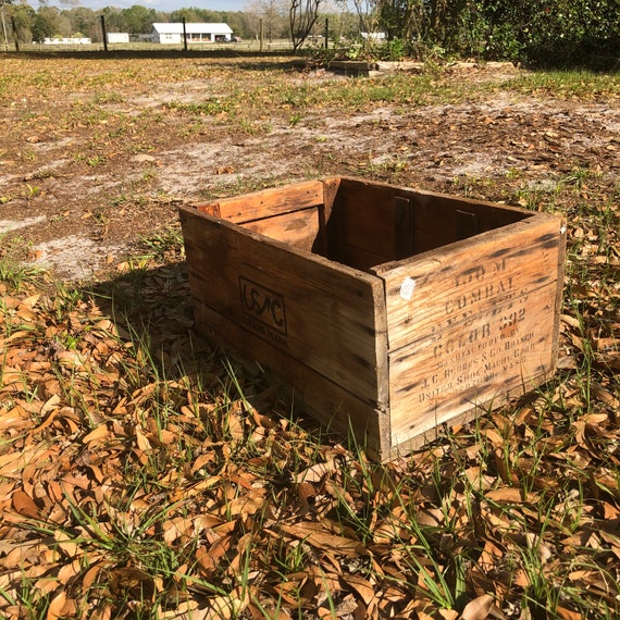 Wood Crate, USMC United Shoe Mach. Corp., Wood Box, Vintage