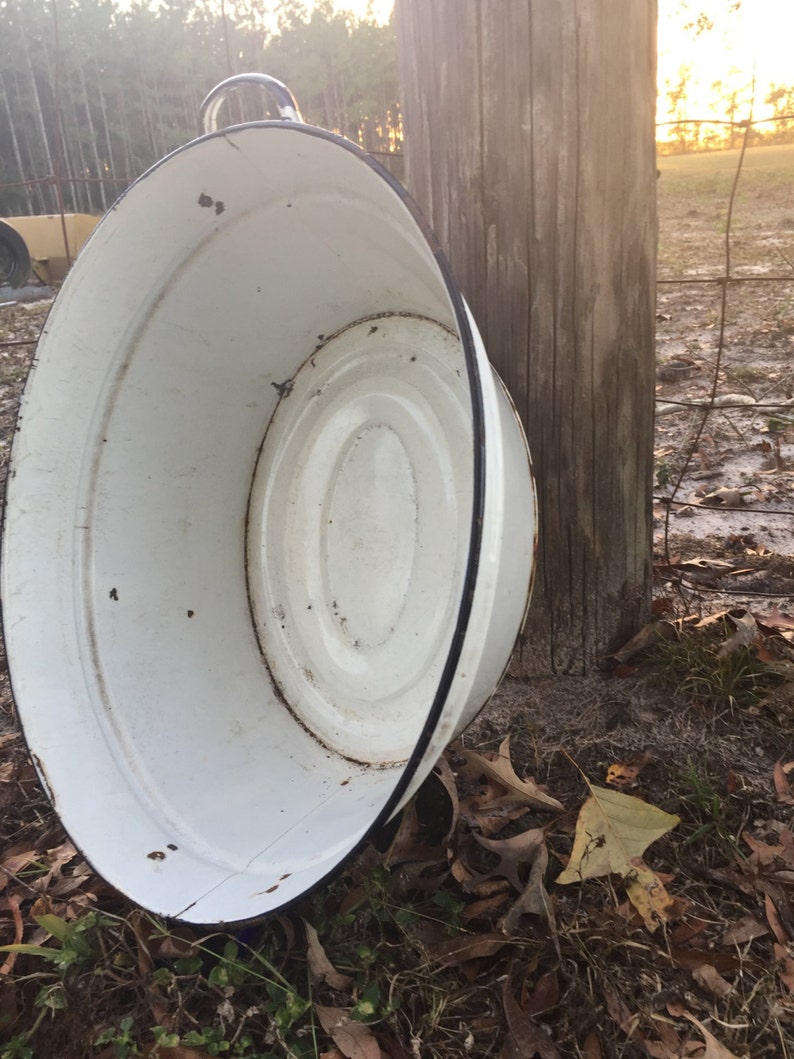 Enamel Wash Tub Enamel Pot White Enamel Wash Tub Laundry Etsy