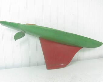 Vintage Wood Sail Boat, Beach House Decor, Wood Boat, Shabby chic decor, vintage boat, nautical decor, Red and Green Boat, Photo Prop