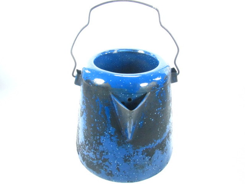 blue enamelware Vintage kettle,tea kettle enamel tea pot,farmhouse decor ENAMEL COFFEE POT