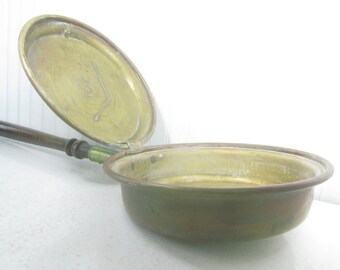 Vintage brass bed warmer, brass wall hanging, ash can, brass decor, copper bed pan, English brass, vintage wall decor, tall ship
