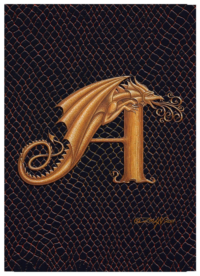 Dragon Letter a Art Print an Ornate Fantasy - Etsy