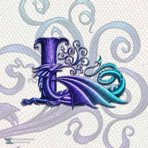 Dragon letter &quot;L&quot; Art print, an ornate fantasy monogram from the collection &quot;Dracoserific&quot;