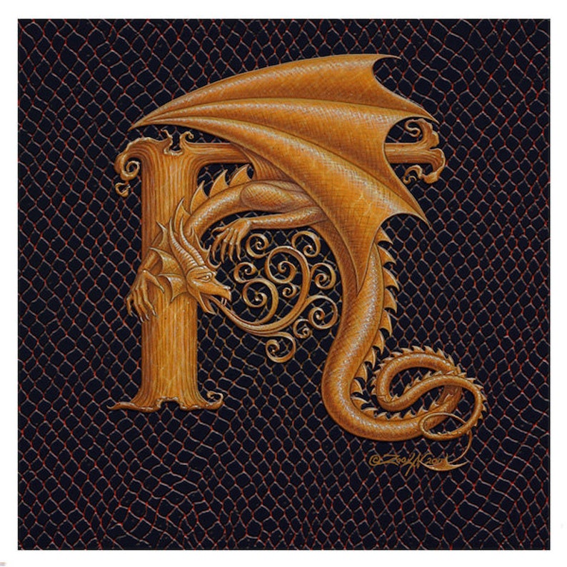 Dragon Letter hart Print an Ornate Fantasy - Etsy