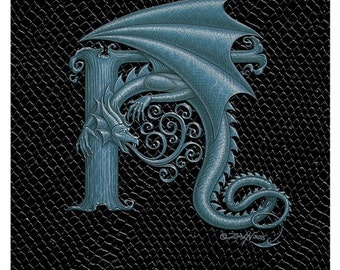 Dragon Letter "H"art print, an ornate fantasy monogram from the collection "Dracoserific"
