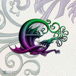Drachen Buchstabe &quot;E&quot; Kunstdruck, ein verschnörkeltes Fantasy Monogramm aus der Kollektion &quot;Dracoserific&quot;