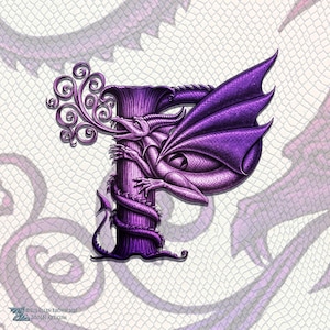 Drachen Buchstabe &quot;P&quot; Kunstdruck, ein verschnörkeltes Fantasy Monogramm aus der Kollektion &quot;&quot;Dracherfisch&quot;&quot;&quot;