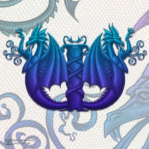 Drache Buchstabe „W“ Kunstdruck, ein verschnörkeltes Fantasy Monogramm