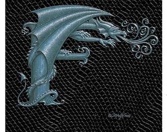 Dragon Letter "F"art print, an ornate fantasy monogram from the collection "Dracoserific"