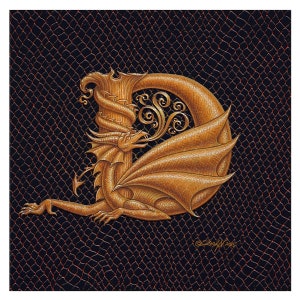 Dragon Letter "D" art print, an ornate fantasy monogram from the collection "Dracoserific"