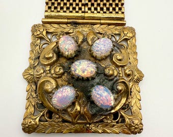 Pulsera vintage Karu Fifth Avenue de latón y ópalo de vidrio, década de 1940