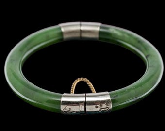 Pulsera rígida articulada de jade verde