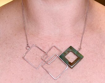 Collar vintage geométrico de plata y ágata