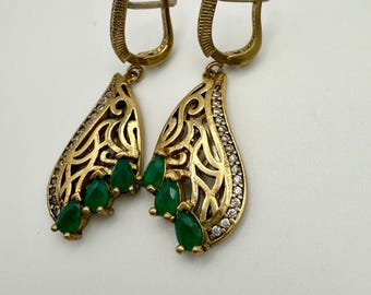 Pendientes vintage de pasta y esmeralda bañados en oro