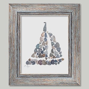 Heart Rocks Sailboat Art Print, Beach House Wall Art, Gift for a Sailor, Coastal Decorating image 3