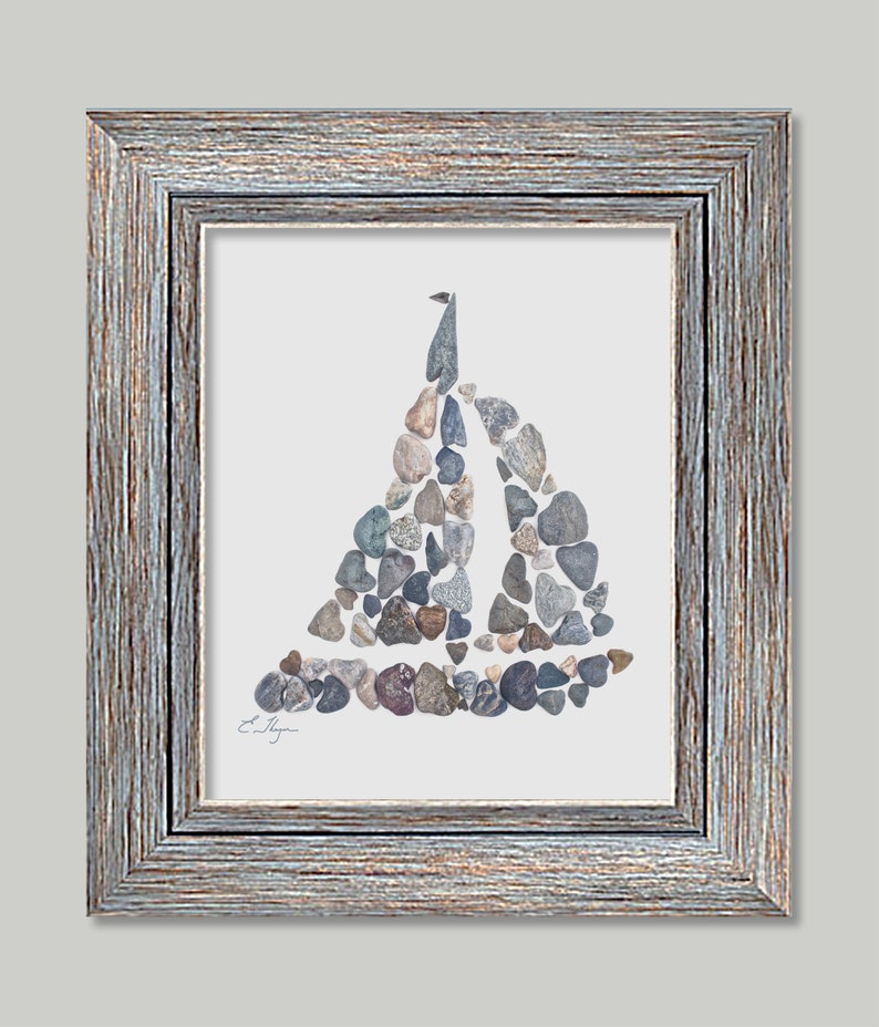Heart Rocks Sailboat Art Print, Beach House Wall Art, Gift for a Sailor, Coastal Decorating image 3