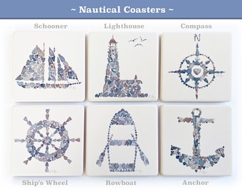 Nautical coasters, coastal coasters, nautical gifts, beach house coasters, beach hostess gift, sailor gift, nautical bridal shower gift