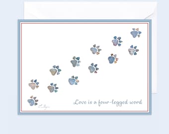 Paw Prints Pet Sympathy Card, Dog Condolence or Adoption, Pet Love