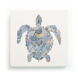 Sandstone Turtle Coaster, Nature Lover Tabletop Decor, Coastal Art Gifts, Heart Rocks Art