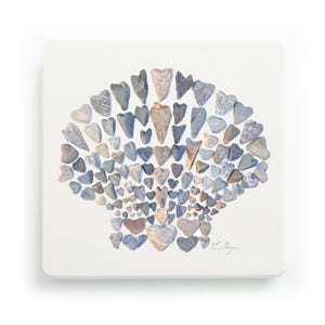 Scallop Shell Sandstone Coaster, Coastal Tabletop Decor, Beach House Gifts, Heart Rocks Art