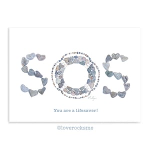 You&#39;re a lifesaver thank you card, SOS card, beach theme thank you cards, love rocks pebble art, beach stone art, beach stone words