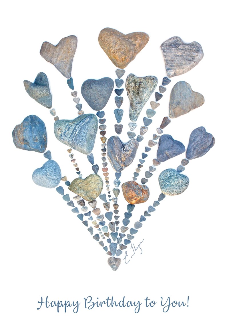 Birthday Balloons Card, Beach Birthday, Heart Rocks Art image 3