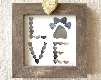 Framed pet love print, pet love art, dog lover art, gift for dog lover, gift for dog sitter, pet loss gift, paw print art, heart rocks