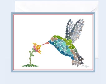 Hummingbird Heart Rocks Art Card, Card For a Birder, Bird Gifts