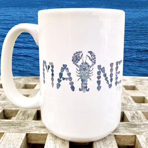 Maine mug, Maine lobster gift, Maine kitchen decor, Maine lover gift, Maine lobster art, Maine hostess gift, Maine housewarming gift