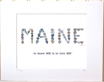 Maine print, Maine art, Maine gifts, Maine made gifts, Maine decor, Maine print, Maine poster, Maine souvenier, Maine wall art, heart rocks