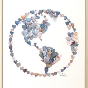 Globe art, map art, love our earth, Earth Day art, Kids room decor, Kids gift, heart rock art, love our planet, save our planet