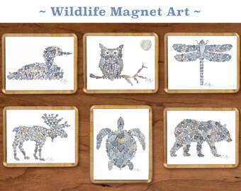 Wildlife Magnets, Animal Fridge Art, Woodland Party Favors, Moose, Turtle, Loon, Bear, Owl