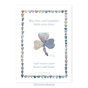 Tarjeta de bendición irlandesa, arte con piedras de amor, tarjeta de trébol, tarjeta de inauguración, regalo irlandés, tarjeta del Día de San Patricio, oración de bendición irlandesa