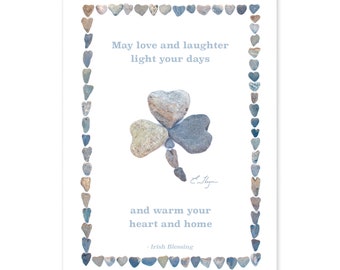 Irish Blessing card, love rocks pebble art, shamrock card, housewarming card, Irish gift, St. Patricks Day card, Irish blessing prayer