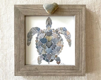 Framed turtle print, turtle art, sea turtle decor, turtle love, marine life art, coastal art, gift for turtle lover, heart rocks art