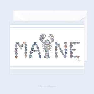Maine love card, Maine lobster card, Maine greeting card, Maine souvenir, Maine gifts, Maine lobster art, Maine made cards, heart rocks art